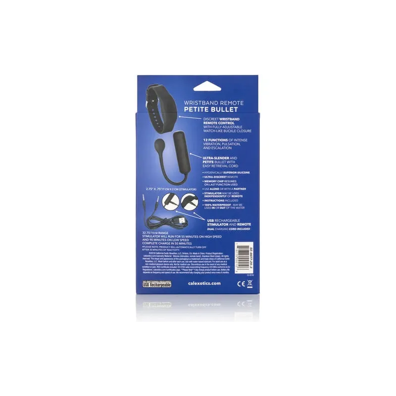 Bracelet télécommande et vibromasseur Bullet CALEXOTICS en silicone violet, ensemble discret