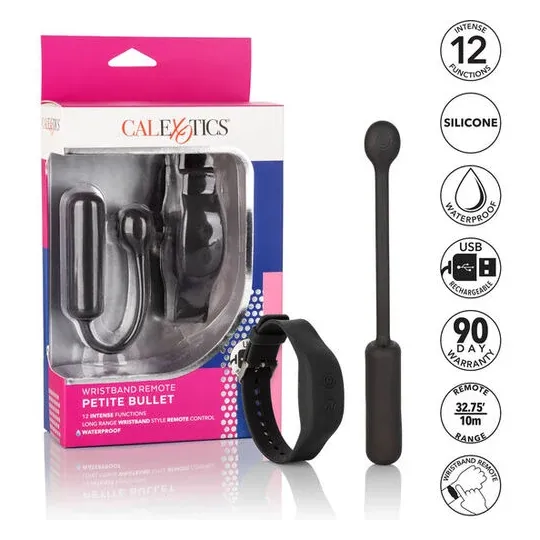 Bracelet télécommande et vibromasseur Bullet CALEXOTICS en silicone violet, ensemble discret