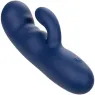 Masseur vibrant double moteur CALEXOTICS en silicone bleu, pointe incurvée pour stimulation du point G.