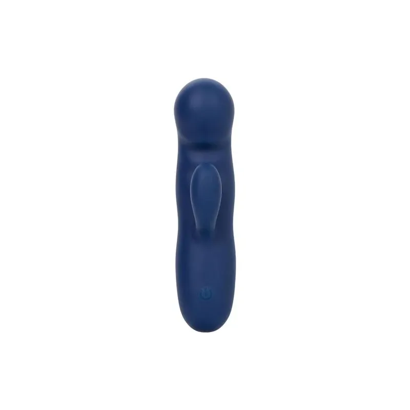 Masseur vibrant double moteur CALEXOTICS en silicone bleu, pointe incurvée pour stimulation du point G.
