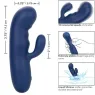 Masseur vibrant double moteur CALEXOTICS en silicone bleu, pointe incurvée pour stimulation du point G.