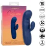 Masseur vibrant double moteur CALEXOTICS en silicone bleu, pointe incurvée pour stimulation du point G.