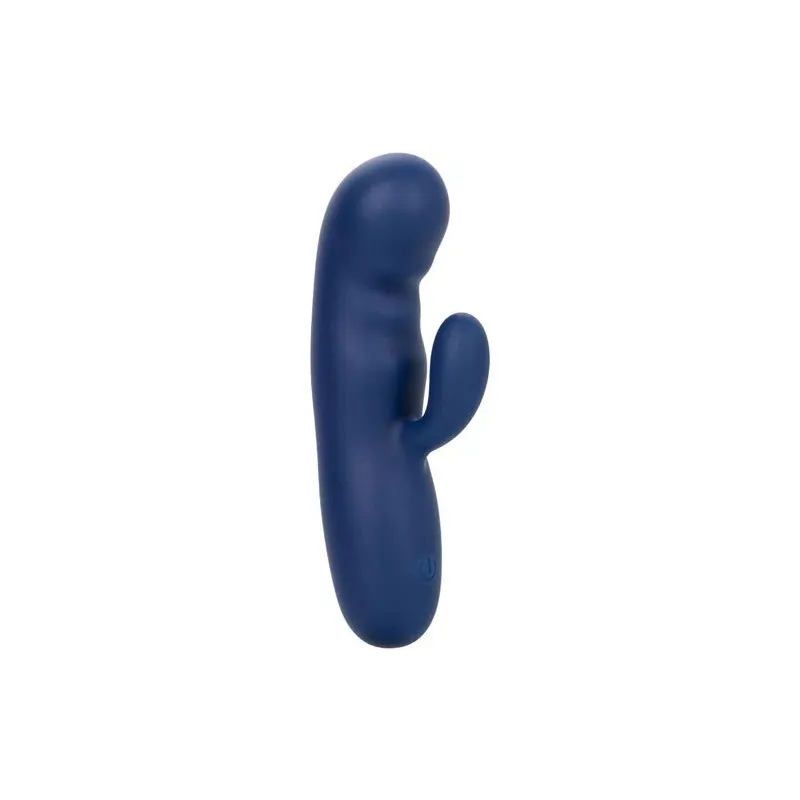 Masseur vibrant double moteur CALEXOTICS en silicone bleu, pointe incurvée pour stimulation du point G.