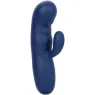 Masseur vibrant double moteur CALEXOTICS en silicone bleu, pointe incurvée pour stimulation du point G.