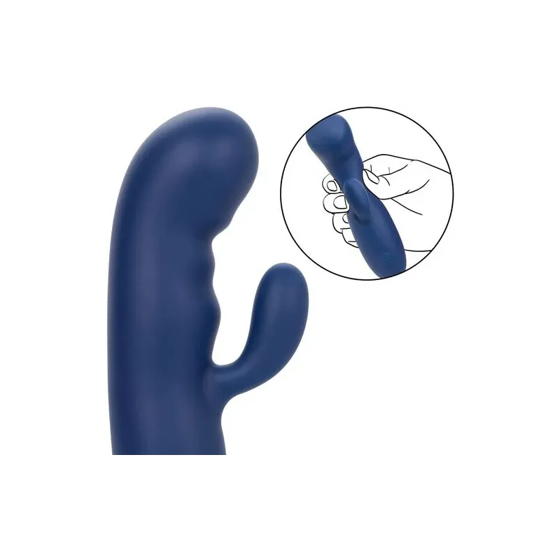 Masseur vibrant double moteur CALEXOTICS en silicone bleu, pointe incurvée pour stimulation du point G.