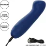 Masseur point G CALEXOTICS Cashmere Satin G en silicone liquide, couleur bleue, tête plate large pour stimulation précise