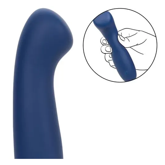 Masseur point G CALEXOTICS Cashmere Satin G en silicone liquide, couleur bleue, tête plate large pour stimulation précise