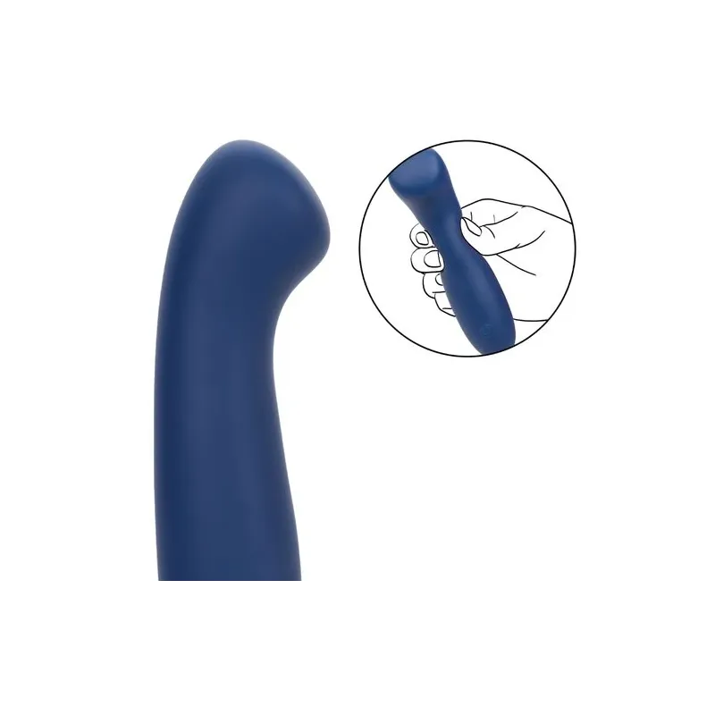 Masseur point G CALEXOTICS Cashmere Satin G en silicone liquide, couleur bleue, tête plate large pour stimulation précise