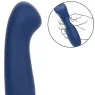 Masseur point G CALEXOTICS Cashmere Satin G en silicone liquide, couleur bleue, tête plate large pour stimulation précise