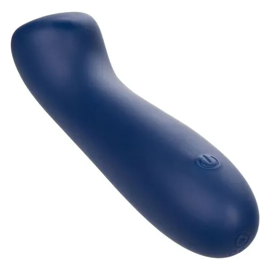 Masseur point G CALEXOTICS Cashmere Satin G en silicone liquide, couleur bleue, tête plate large pour stimulation précise