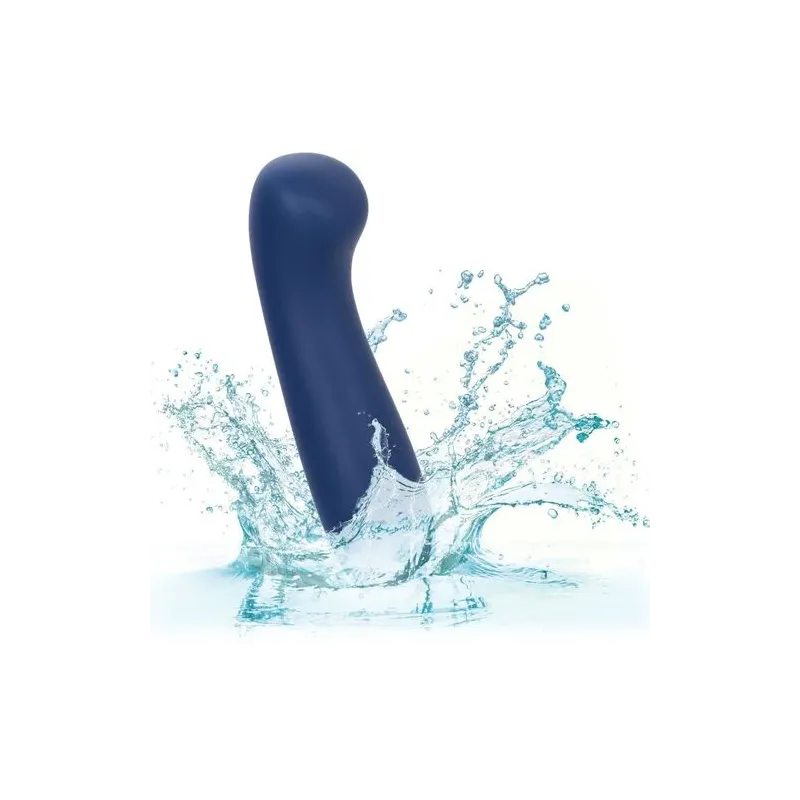 Masseur point G CALEXOTICS Cashmere Satin G en silicone liquide, couleur bleue, tête plate large pour stimulation précise