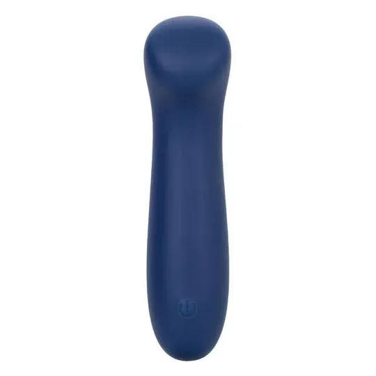 Masseur point G CALEXOTICS Cashmere Satin G en silicone liquide, couleur bleue, tête plate large pour stimulation précise