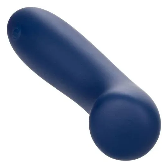 Masseur point G CALEXOTICS Cashmere Satin G en silicone liquide, couleur bleue, tête plate large pour stimulation précise