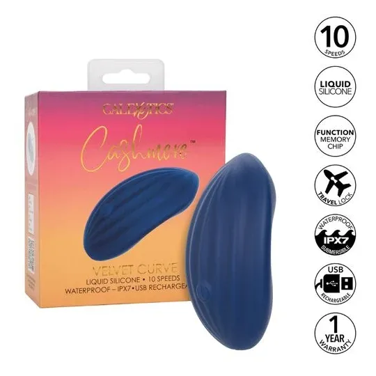 Calexotics Cashmere Velour Curve godet vibrant bleu en silicone avec 10 vitesses et mémoire