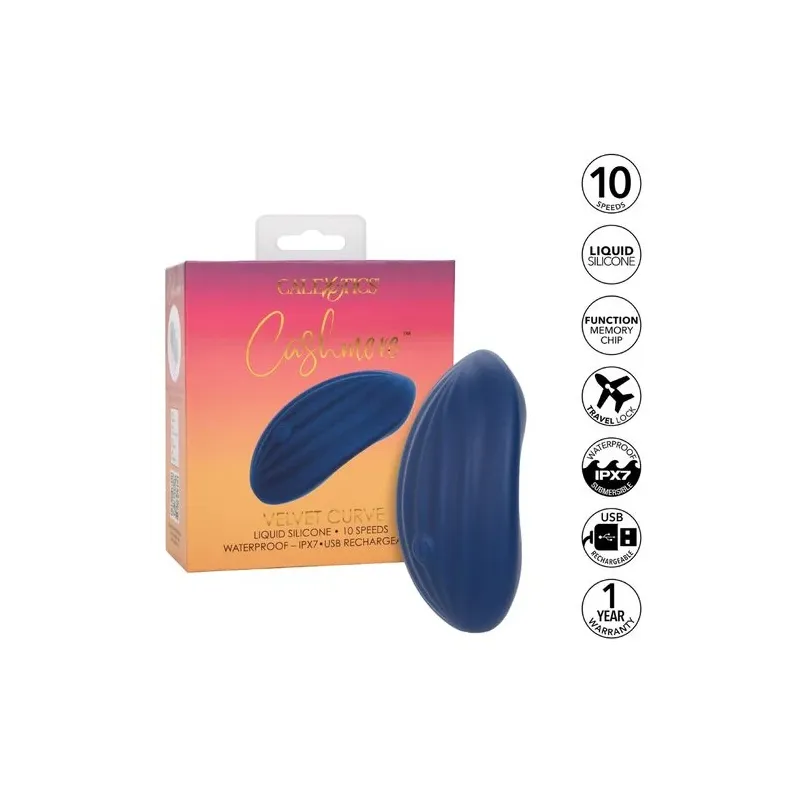 Calexotics Cashmere Velour Curve godet vibrant bleu en silicone avec 10 vitesses et mémoire