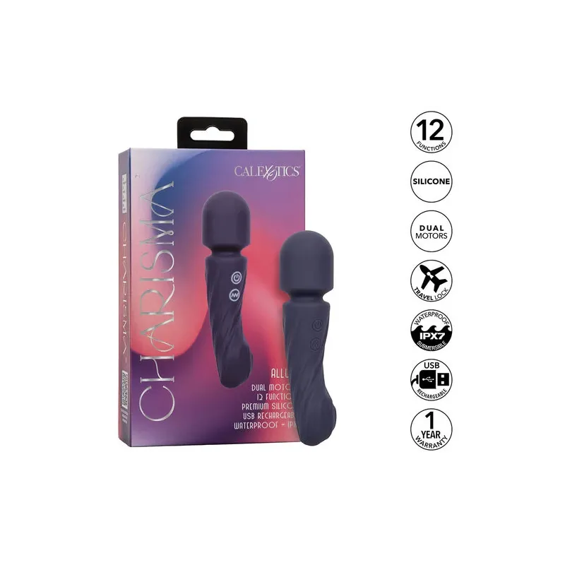 Masseur double moteur CALEXOTICS CHARISMA ALLURE violet silicone body-safe 12 fonctions vibrantes étanche IPX7