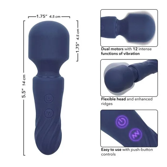 Travel massager Calexotics Charm purple 12 vibration modes USB rechargeable waterproof flexible head.