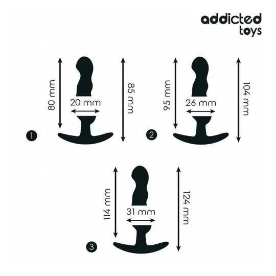 Set de 3 plugs anales progresivos de silicona médica Addicted Toys - tallas S M L - juguete anal seguro