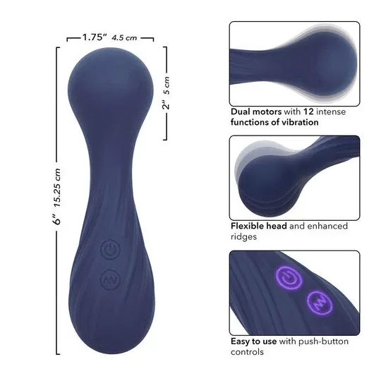 Masseur vibrant flexible CALEXOTICS violet avec 12 fonctions de vibrations, tête nervurée en silicone doux, étanche IPX7.