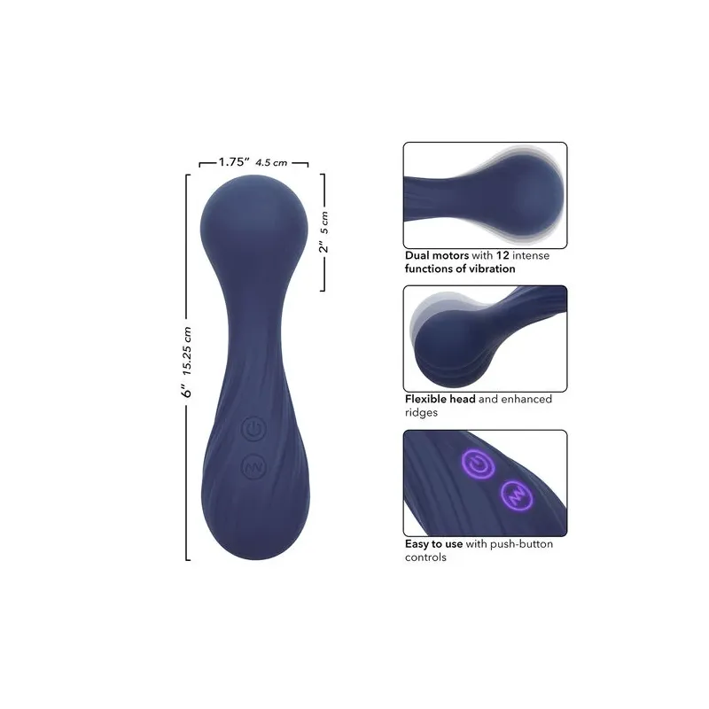Masseur vibrant flexible CALEXOTICS violet avec 12 fonctions de vibrations, tête nervurée en silicone doux, étanche IPX7.