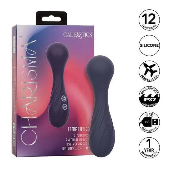Masseur vibrant flexible CALEXOTICS violet avec 12 fonctions de vibrations, tête nervurée en silicone doux, étanche IPX7.