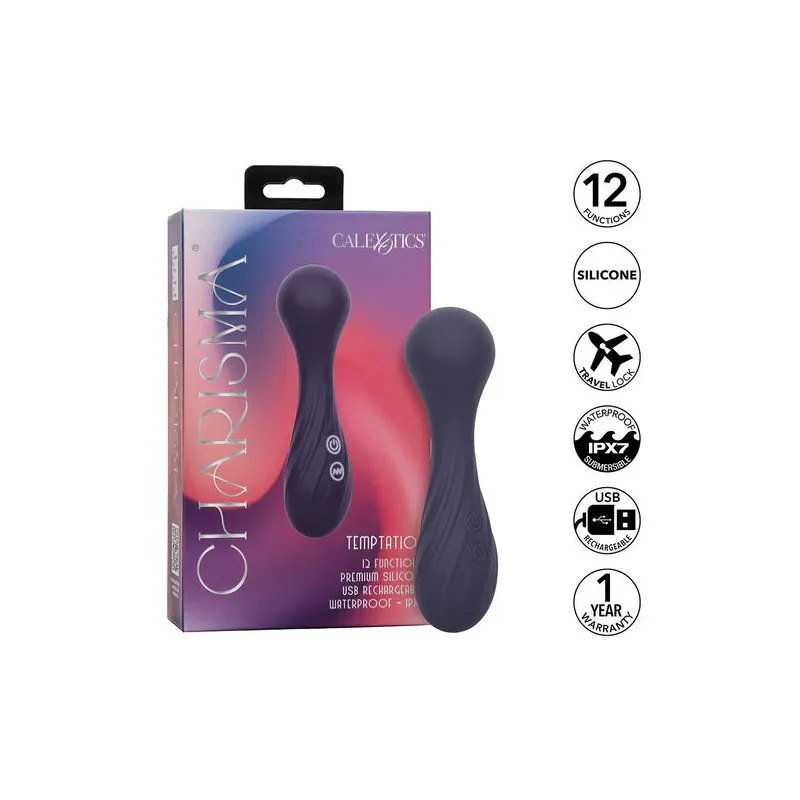 Masseur vibrant flexible CALEXOTICS violet avec 12 fonctions de vibrations, tête nervurée en silicone doux, étanche IPX7.