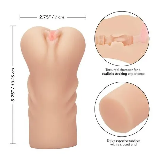 CalExotics male masturbator Pure Skin with intact hymen, internal textured chamber, closed end, flesh color, ultra soft for firs