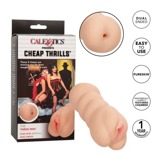 Vista d'insieme del masturbatore CalExotics Cheap Frais Trois Voies doppia estremità in Pure Skin