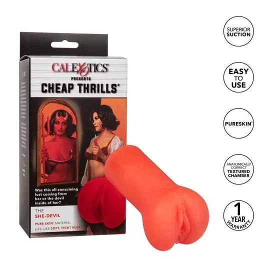 Masturbateur compact CALEXOTICS Cheap Shrills Le Diable en Pure Skin couleur chair, extrémité fermée pour aspiration intense.