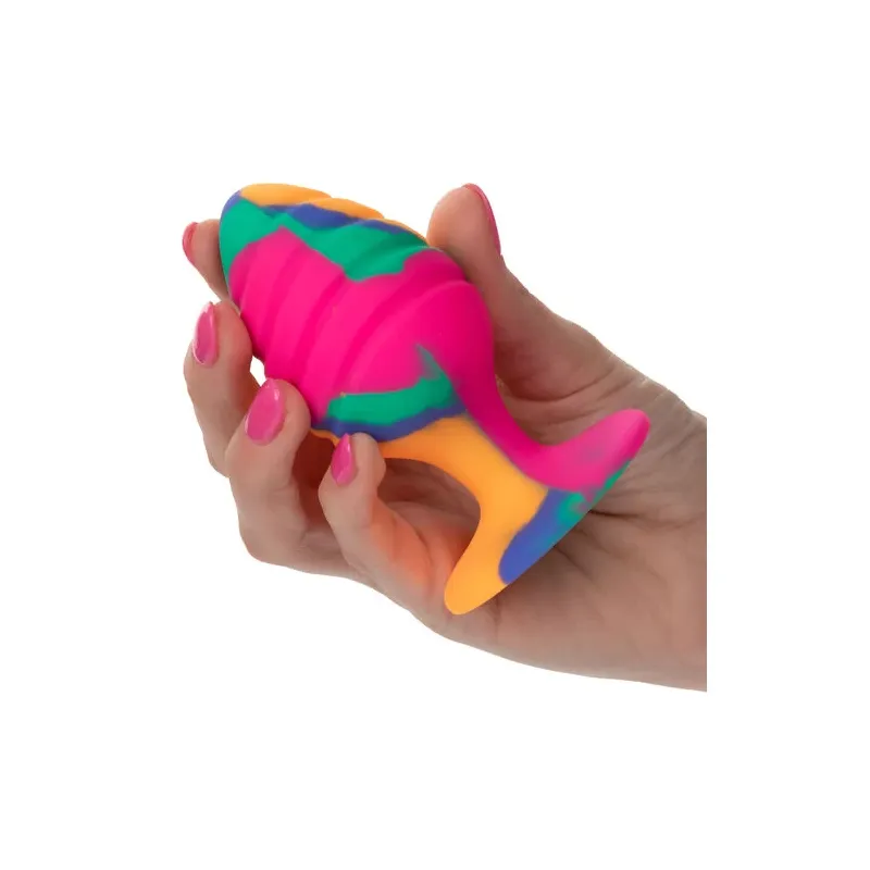 Calexotics plug anal progressif tie-dye multicolore avec base ventouse pour stimulation mains libres