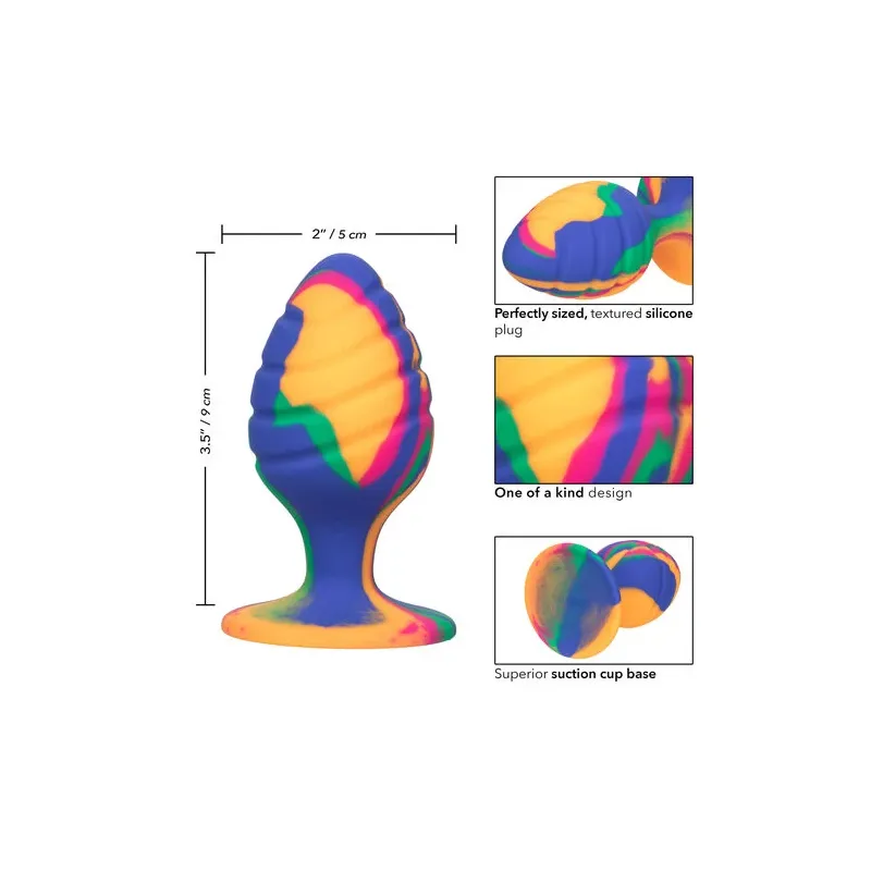 Calexotics plug anal progressif tie-dye multicolore avec base ventouse pour stimulation mains libres