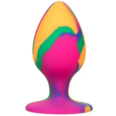 Grand plug anal progressif tie-dye Calexotics - vue d'ensemble du silicone psychédélique
