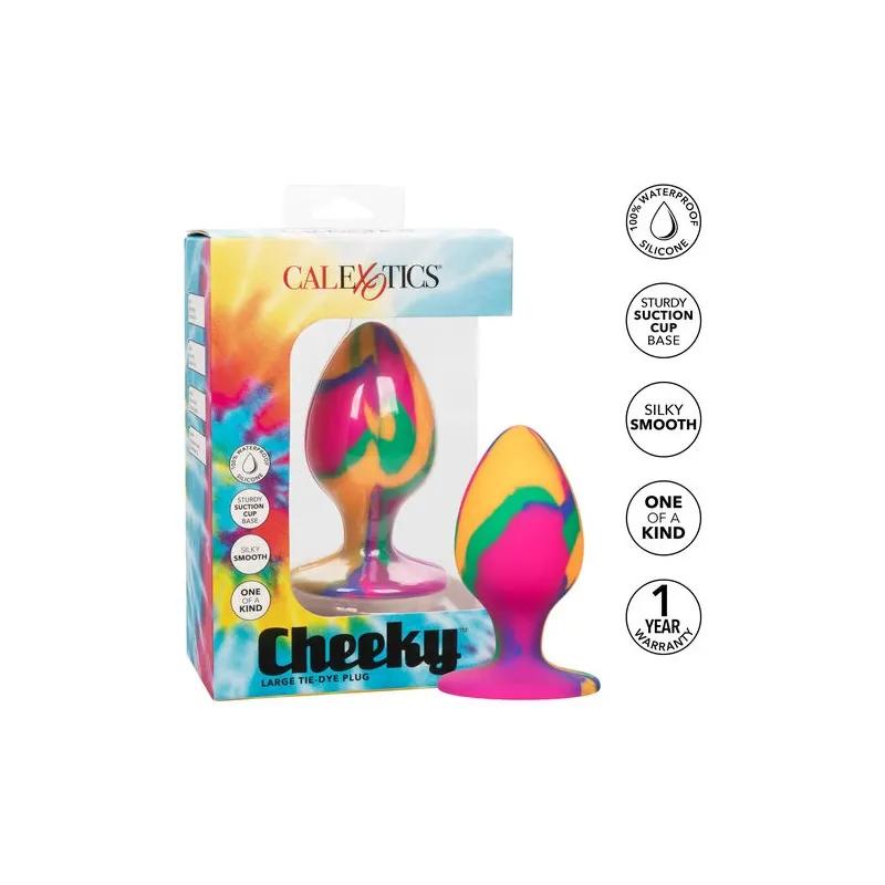 Grand plug anal progressif tie-dye Calexotics - vue d'ensemble du silicone psychédélique