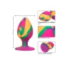 Grand plug anal progressif tie-dye Calexotics - vue d'ensemble du silicone psychédélique