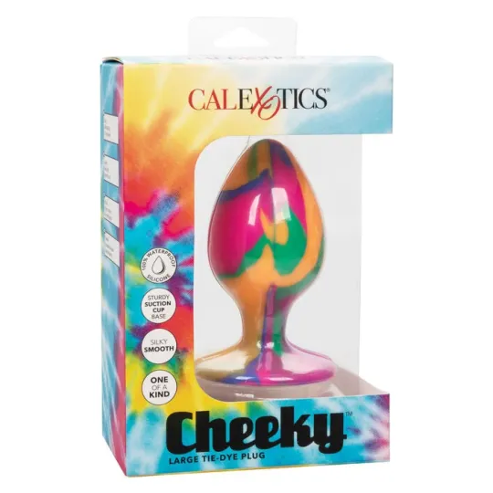 Grand plug anal progressif tie-dye Calexotics - vue d'ensemble du silicone psychédélique