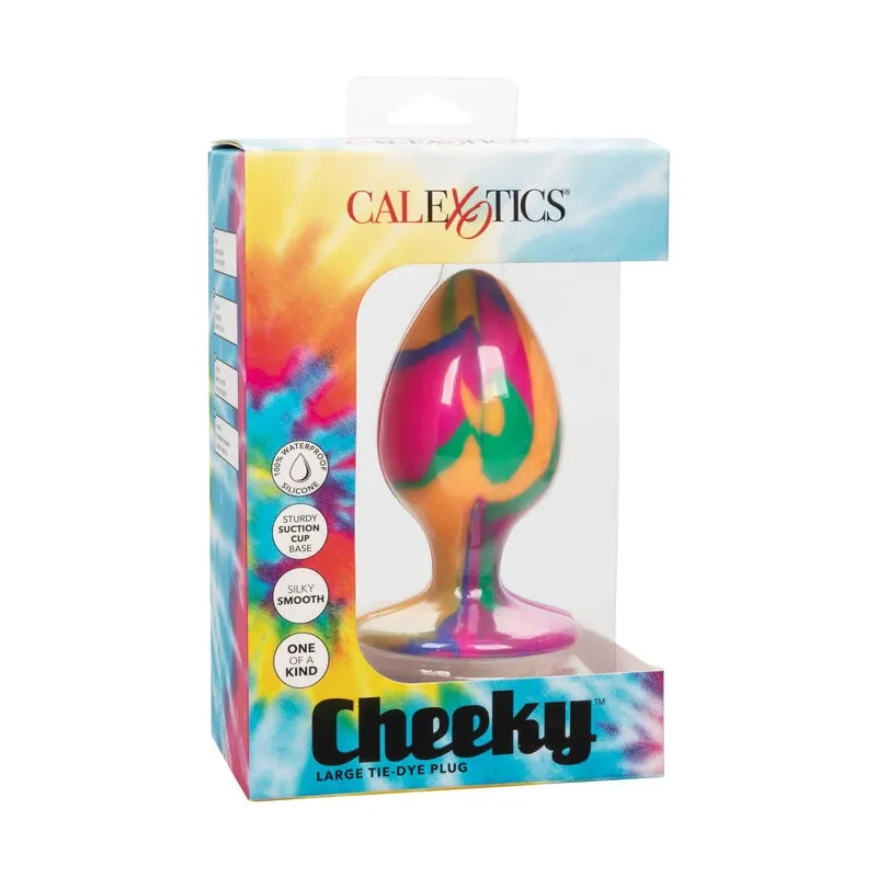 Grand plug anal progressif tie-dye Calexotics - vue d'ensemble du silicone psychédélique