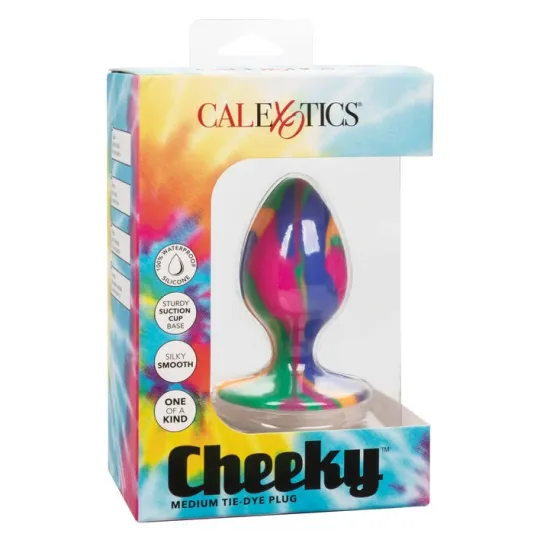 Calexotics plug anal moyen tie-dye avec ventouse, silicone coloré, motif psychédélique, pointe arrondie pour insertion progressi