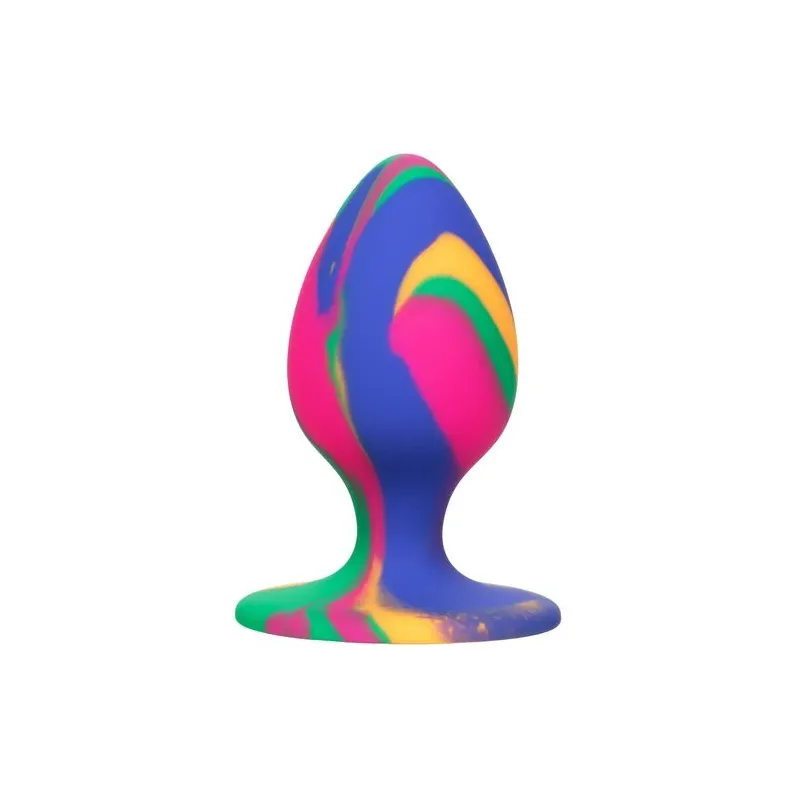 Calexotics plug anal moyen tie-dye avec ventouse, silicone coloré, motif psychédélique, pointe arrondie pour insertion progressi