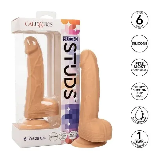 Clous en silicone CalExotics 15 cm couleur peau, godemichet réaliste avec ventouse pour plaisir mains libres