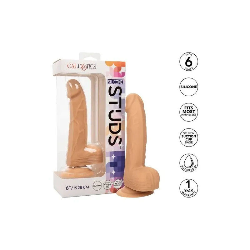Clous en silicone CalExotics 15 cm couleur peau, godemichet réaliste avec ventouse pour plaisir mains libres