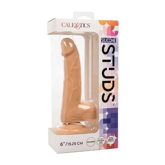 Clous en silicone CalExotics 15 cm couleur peau, godemichet réaliste avec ventouse pour plaisir mains libres