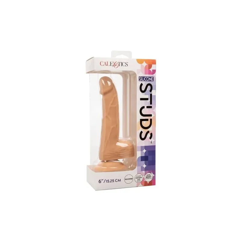 Clous en silicone CalExotics 15 cm couleur peau, godemichet réaliste avec ventouse pour plaisir mains libres