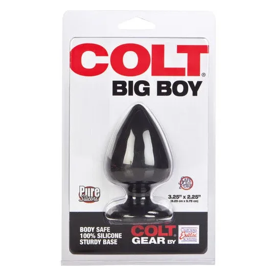 Plug anal noir Calexotics Colt Big Boy avec embout conique et manche courbé pour exploration progressive.