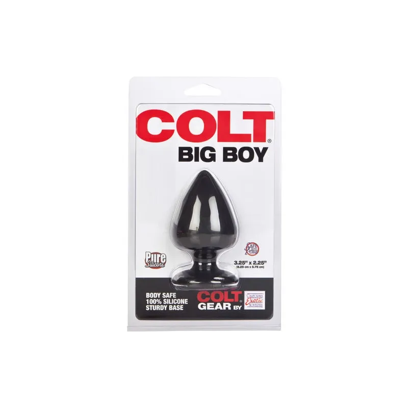Plug anal noir Calexotics Colt Big Boy avec embout conique et manche courbé pour exploration progressive.