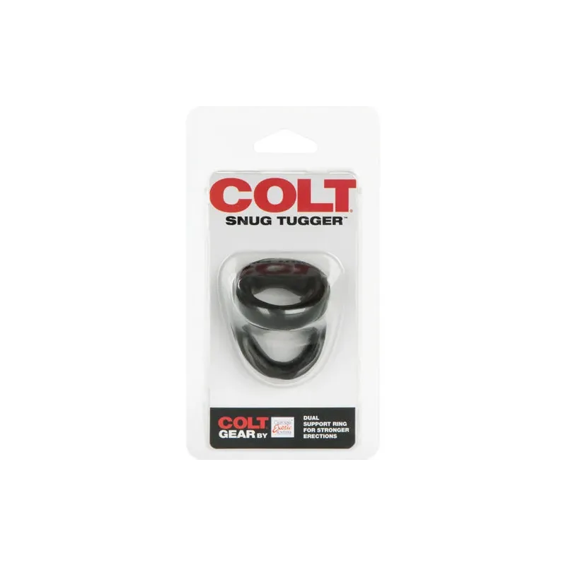 Anneau pénien double étirement en TPR souple CALEXOTICS Colt Snug Tugger noir pour érection prolongée