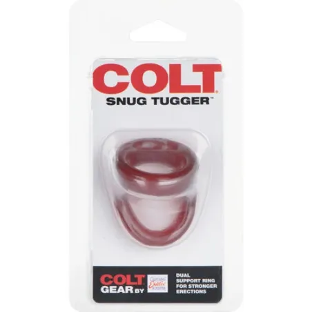 Anneau double pénis et testicules rouge CALEXOTICS en TPR souple pour maintien durable
