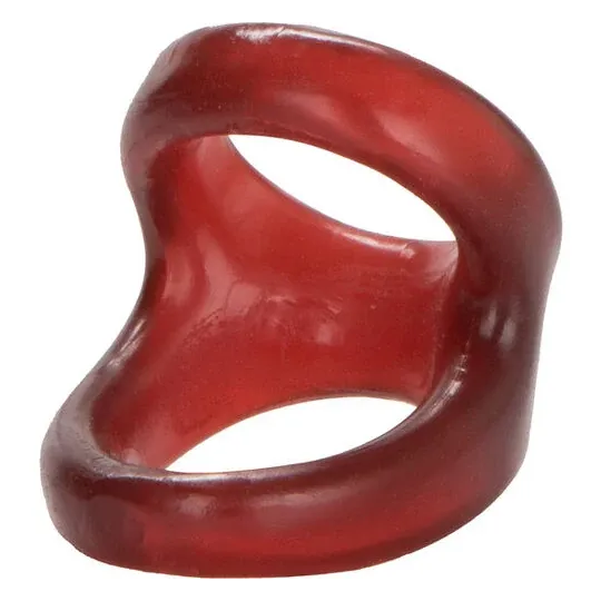 Anneau double pénis et testicules rouge CALEXOTICS en TPR souple pour maintien durable