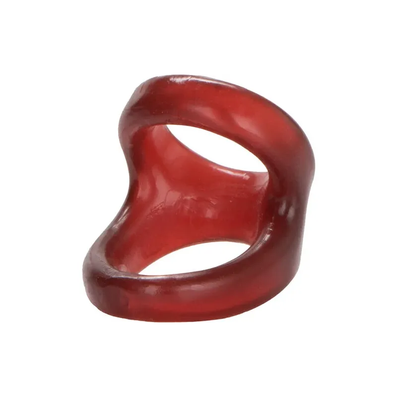 Anneau double pénis et testicules rouge CALEXOTICS en TPR souple pour maintien durable