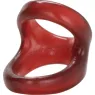 Anneau double pénis et testicules rouge CALEXOTICS en TPR souple pour maintien durable