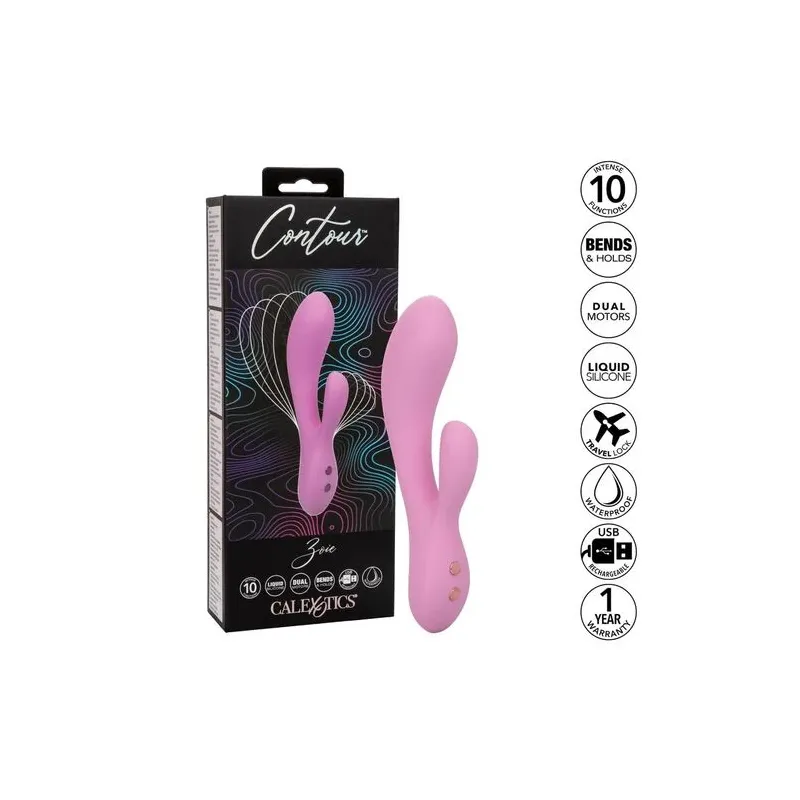 Calexotics Contour Zoie rose double masseur flexible en silicone liquide étanche